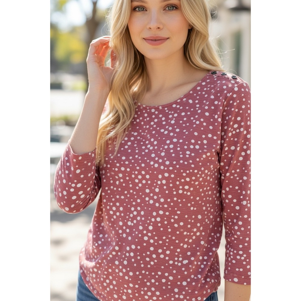 Hasting & Smith XL Dust Rose Polka Dot Button Shoulder Long Sleeve Top HS2643